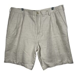CARIBBEAN Sz 40 Men's Shorts Linen Beige Herringbone Vacation Dillards Roundtree